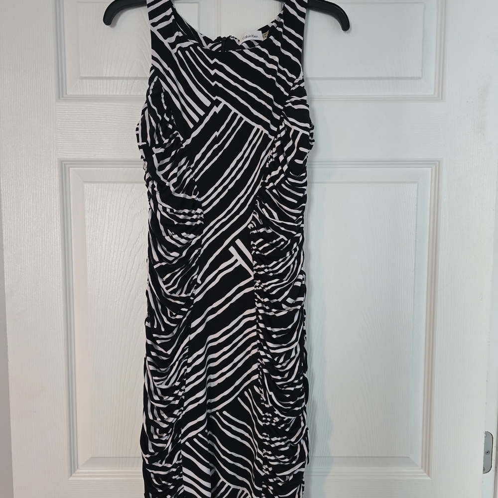 Calvin Klein Black and White Halter Midi Dress